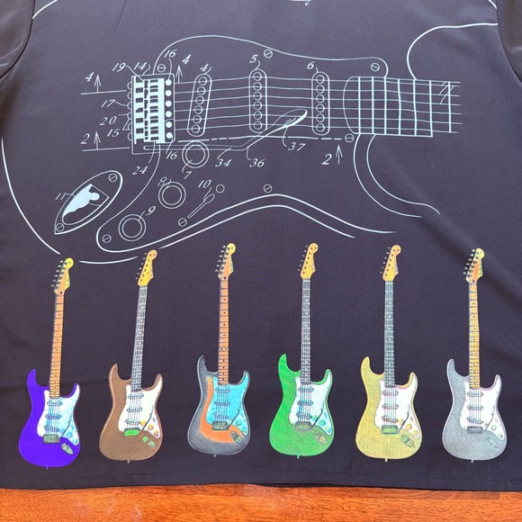 Vtg Fender The Collection by DaVinci Shirt Mens XL Black Guitar Blueprint - Picture 12 of 14